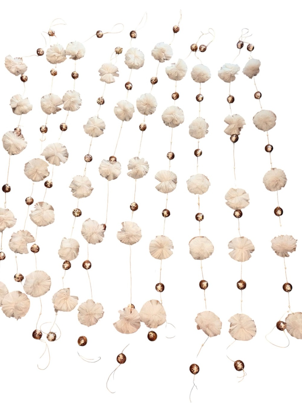 Neutral Pom-Pom Garland with Gold Beads - Home Holiday Decor